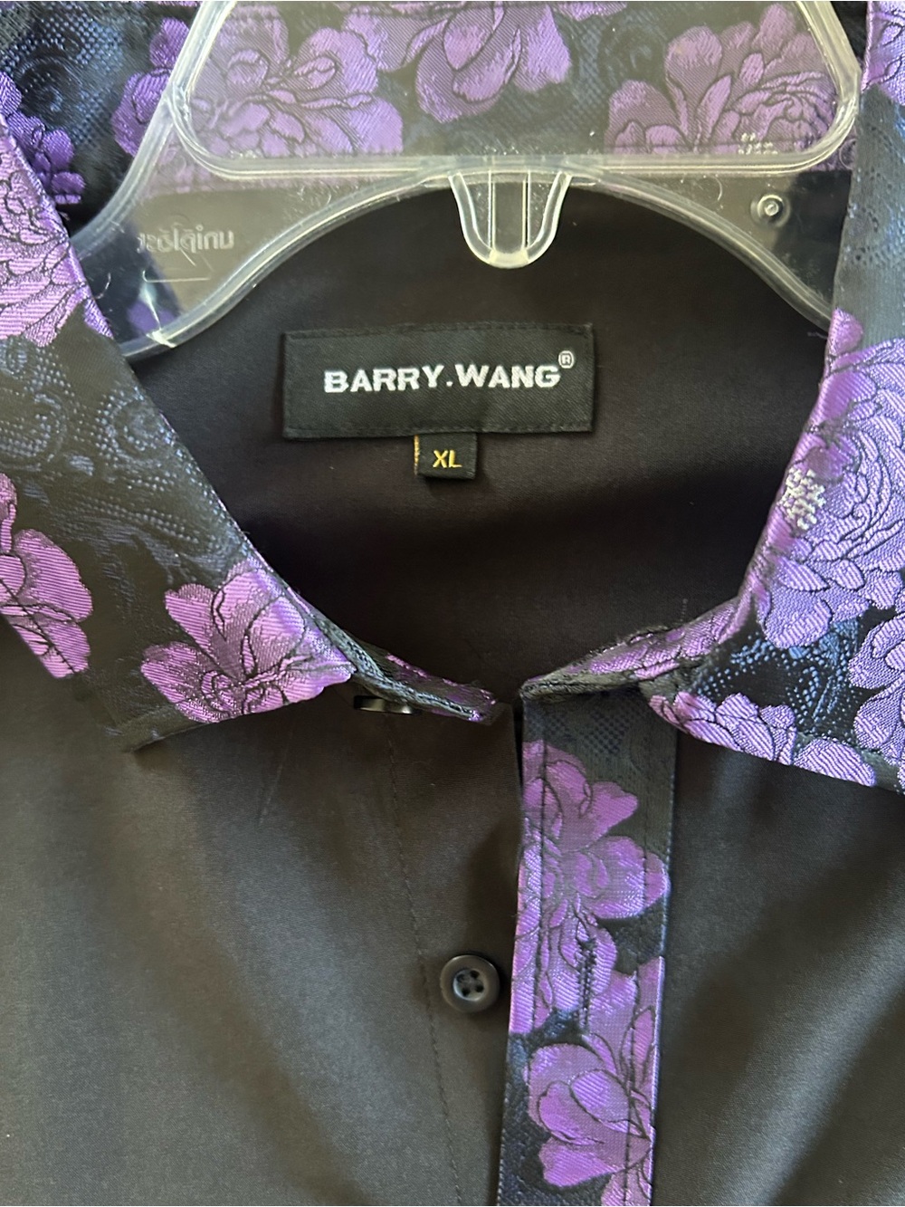 Men’s Black Dress Shirt with Purple Floral Trim - XL